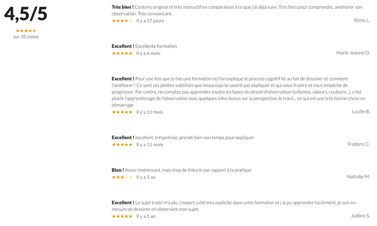 avis cours dessin